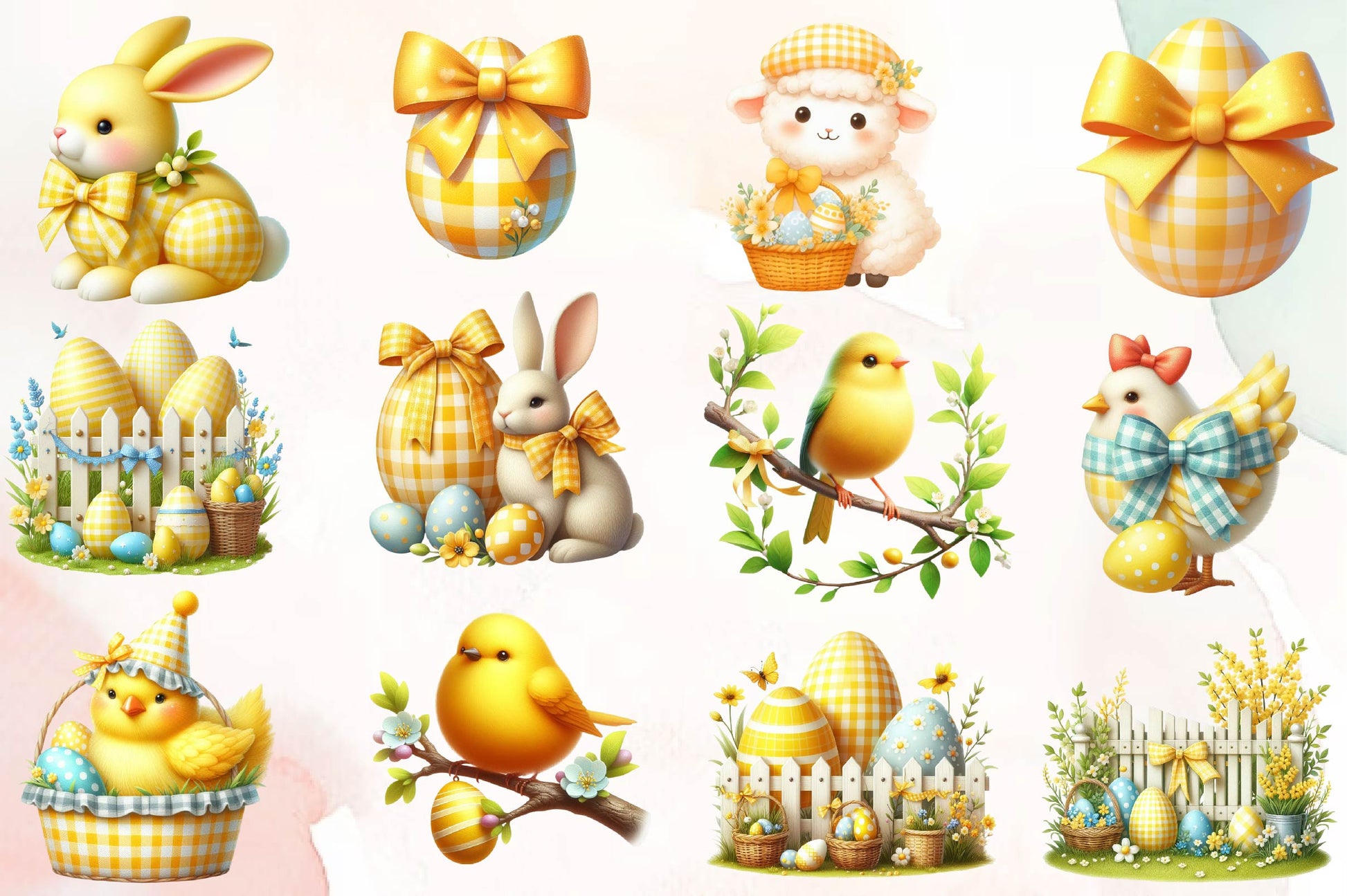 Yellow Easter Gingham Ceramic Clipart Bundle 1 - CraftNest - Digital Crafting and Art