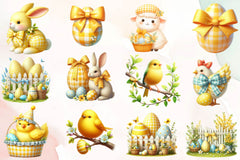 Yellow Easter Gingham Ceramic Clipart Bundle 1 - CraftNest - Digital Crafting and Art