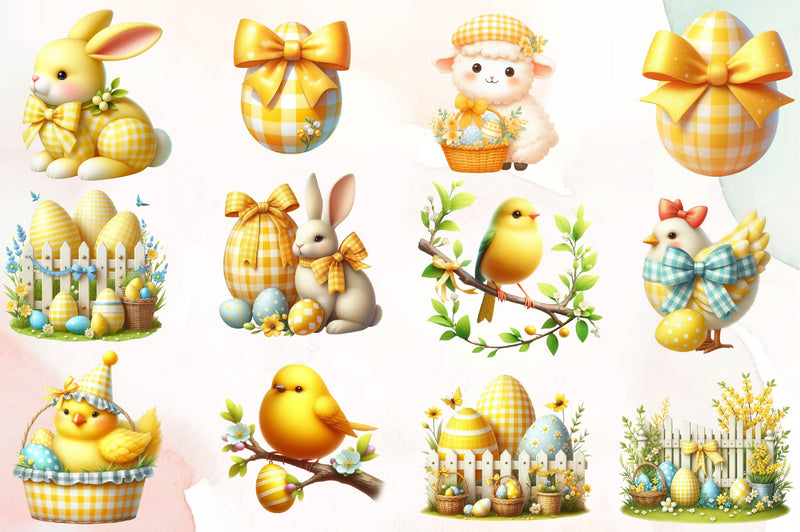 Yellow Easter Gingham Ceramic Clipart Bundle 1 - CraftNest - Digital Crafting and Art