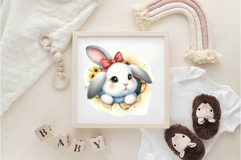 Bunny Peeks Out Of A Hole Clipart Bundle - CraftNest - Digital Crafting and Art