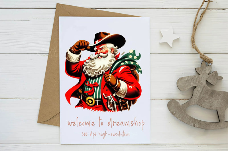 Vintage Christmas Cowboy Santa Clipart Bundle - CraftNest - Digital Crafting and Art