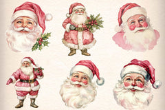 Vintage Pink Christmas Santa Clipart Bundle - CraftNest - Digital Crafting and Art