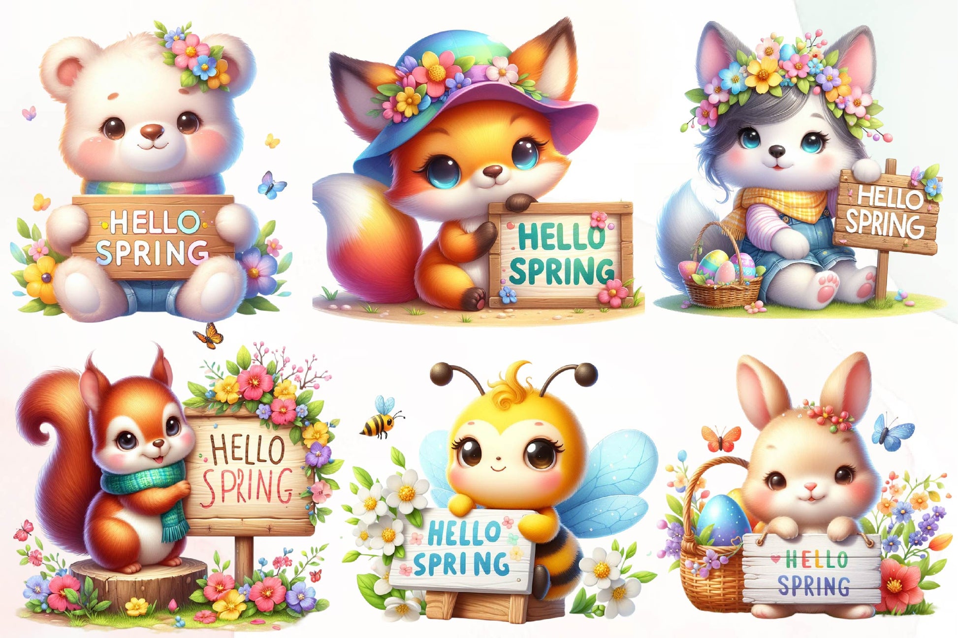 Animal Hello Spring Clipart Bundle - CraftNest - Digital Crafting and Art