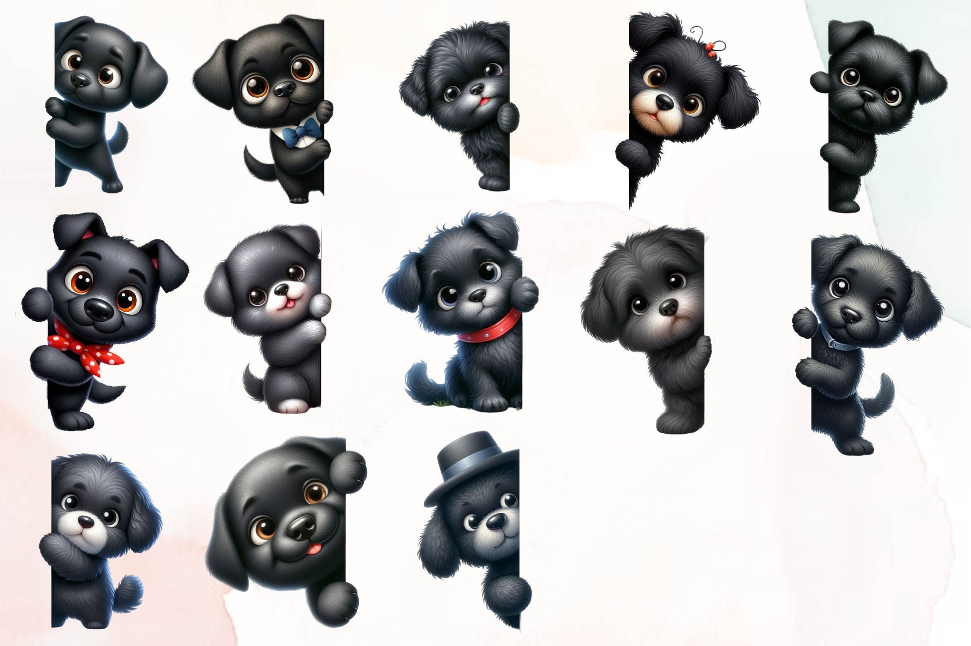 Black Dog Peeking Around Corner Clipart Bundle - CraftNest - Digital Crafting and Art