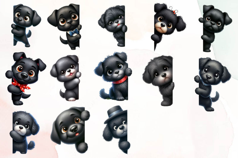 Black Dog Peeking Around Corner Clipart Bundle - CraftNest - Digital Crafting and Art