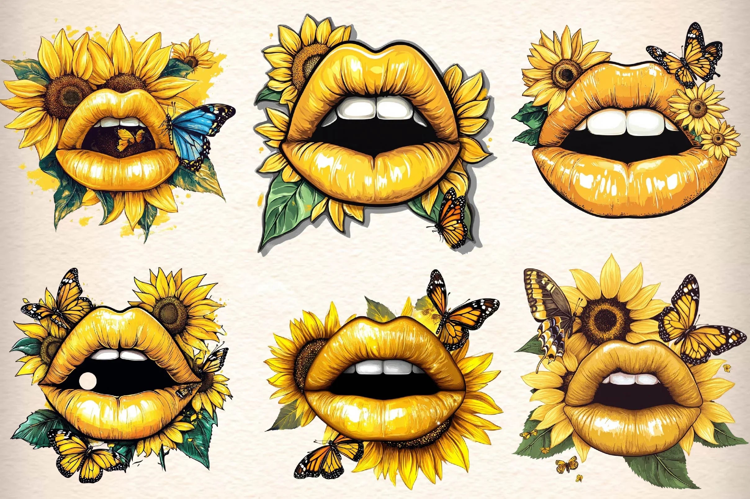 Yellow Lips Clipart Bundle - CraftNest - Digital Crafting and Art