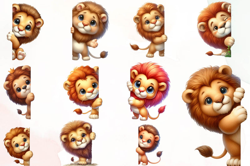 Lion Peeking Around Corner Clipart Bundle - CraftNest - Digital Crafting and Art