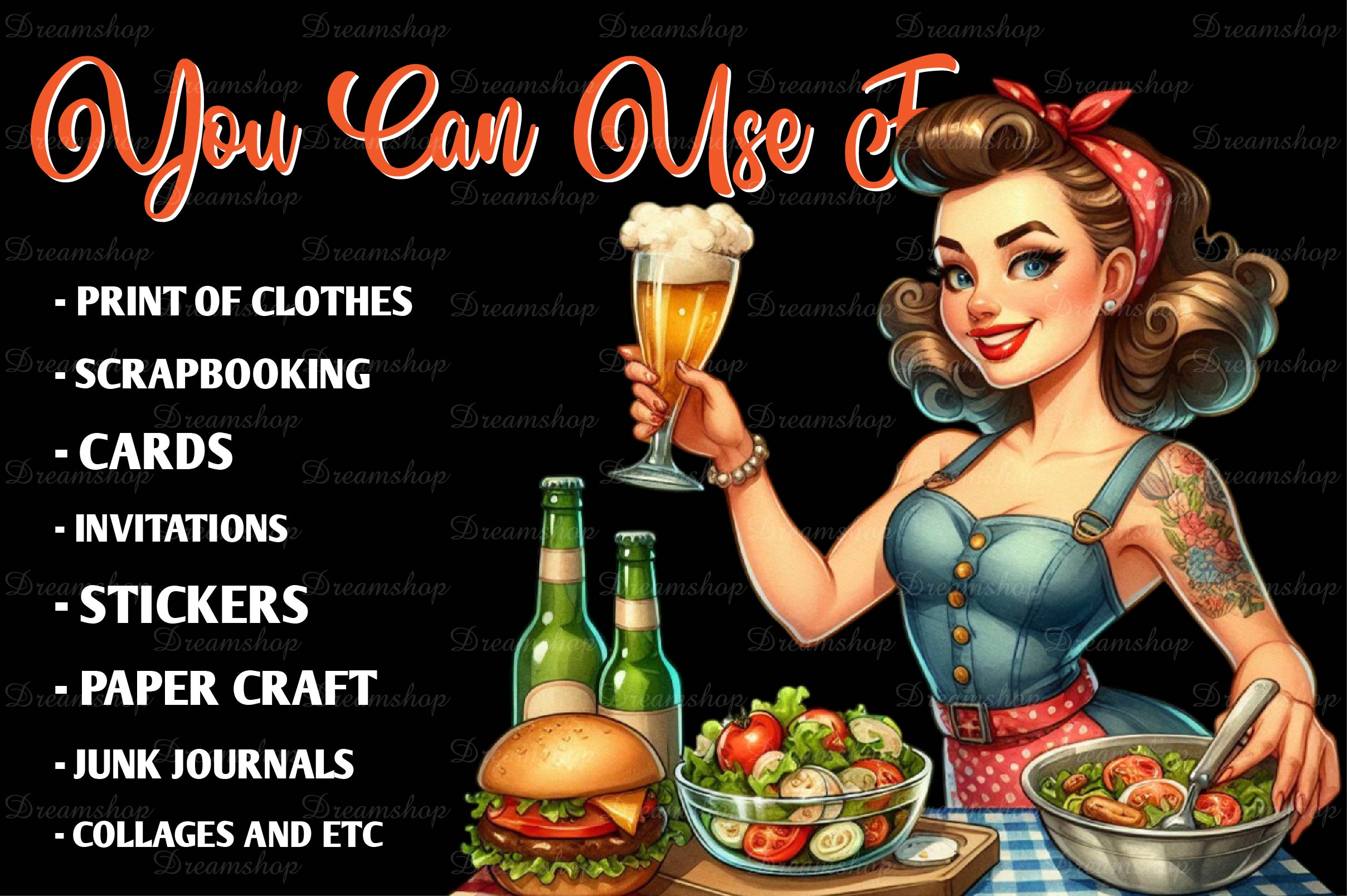Gorgeous Pin Up Girl In Kitchen Clipart Bundle - CraftNest - Digital Crafting and Art