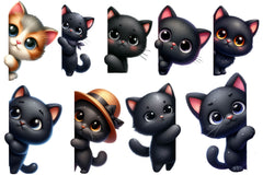 Black Cat Peeking Around Corner Clipart Bundle - CraftNest - Digital Crafting and Art