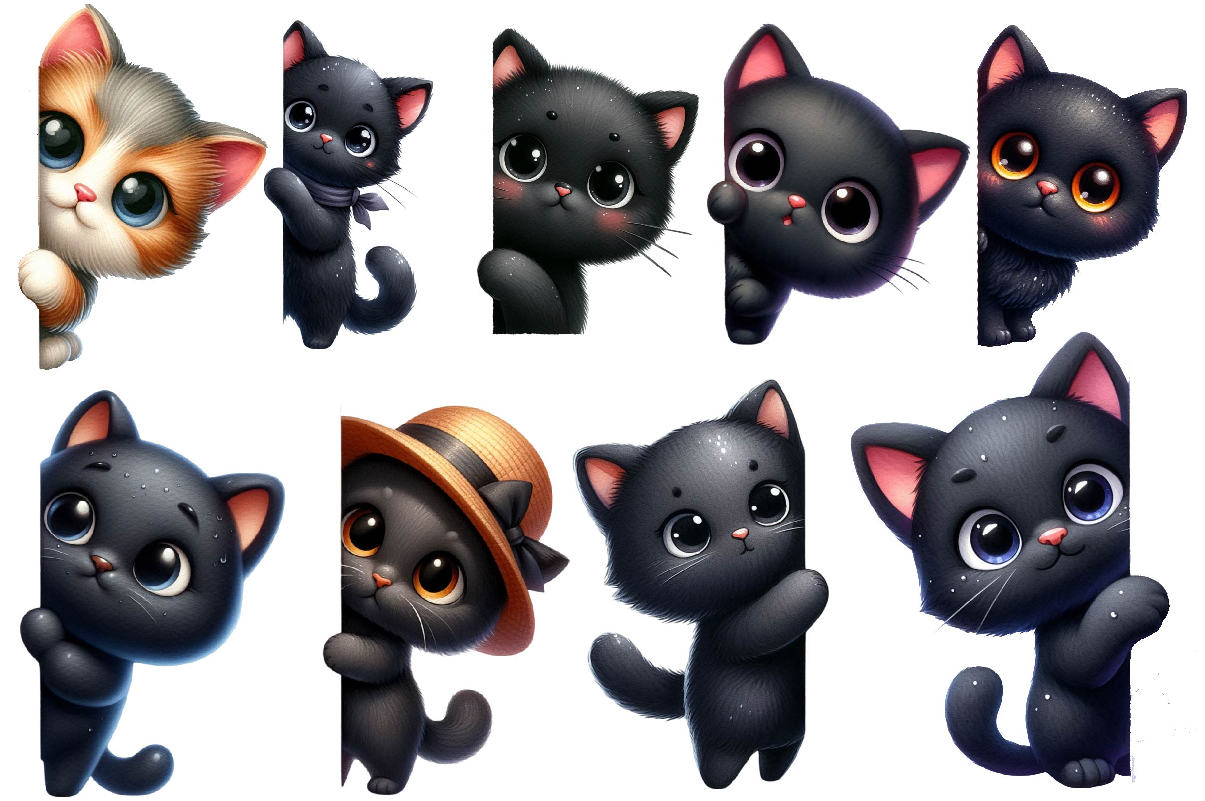 Black Cat Peeking Around Corner Clipart Bundle - CraftNest - Digital Crafting and Art