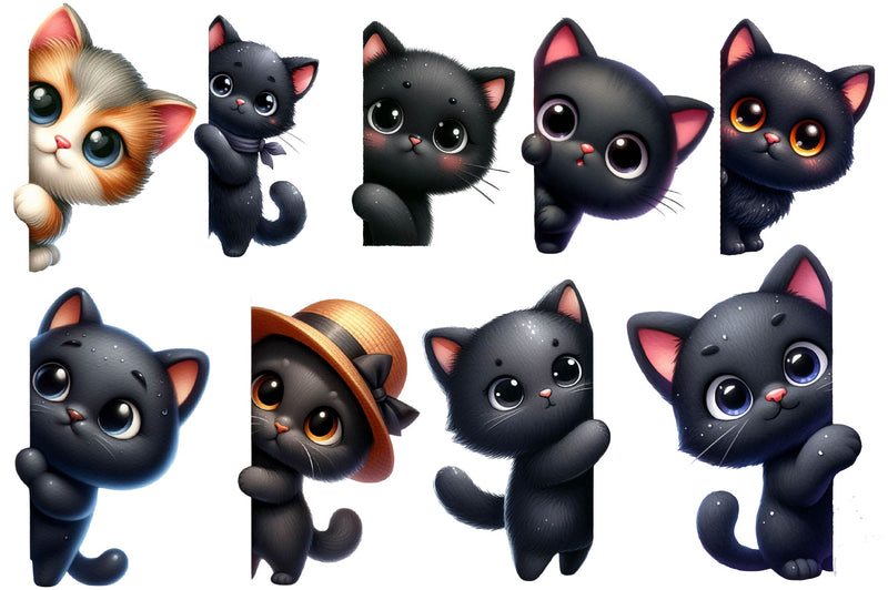Black Cat Peeking Around Corner Clipart Bundle - CraftNest - Digital Crafting and Art