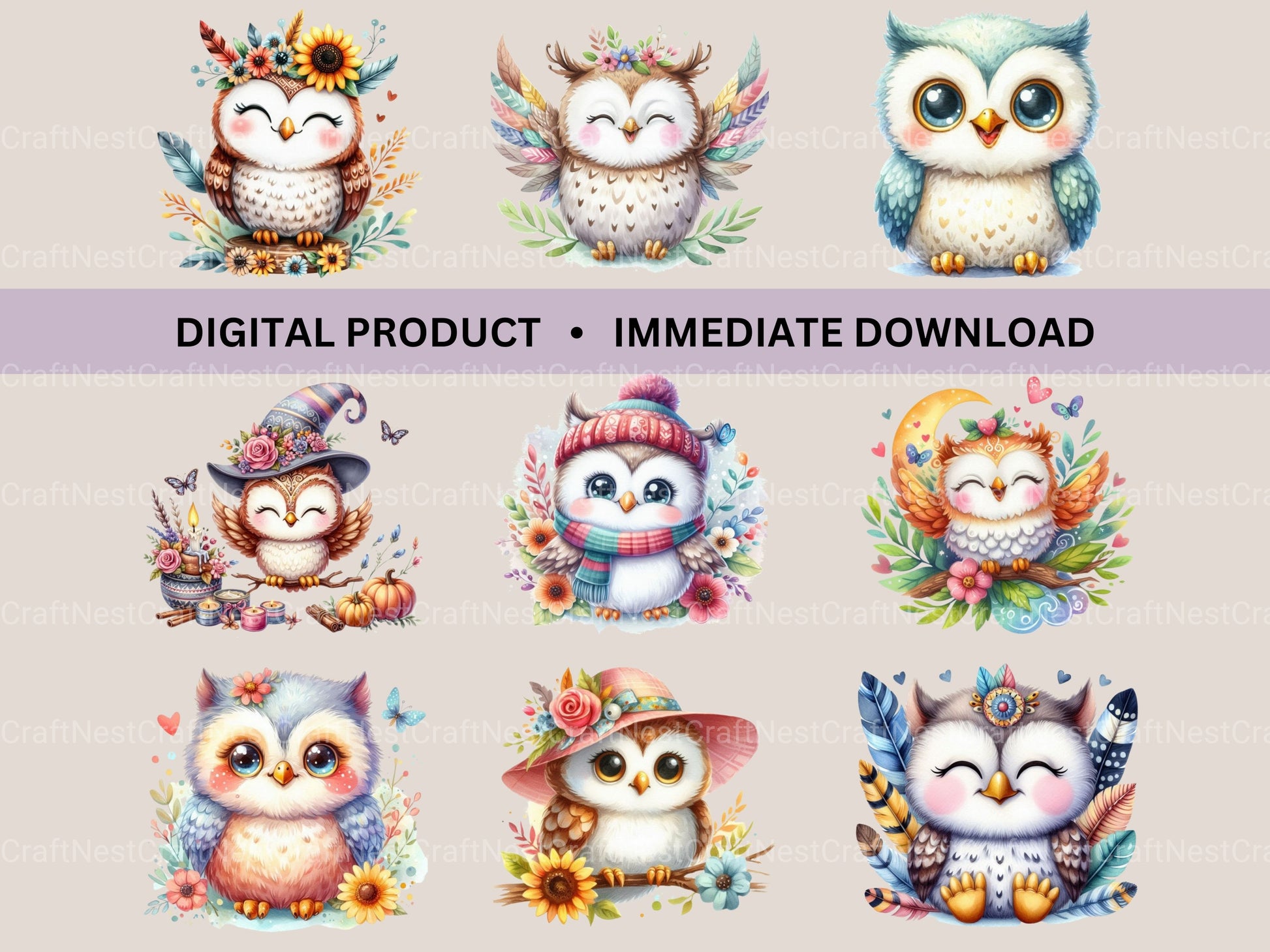 Cute Owls Clipart Bundle - CraftNest - Digital Crafting and Art