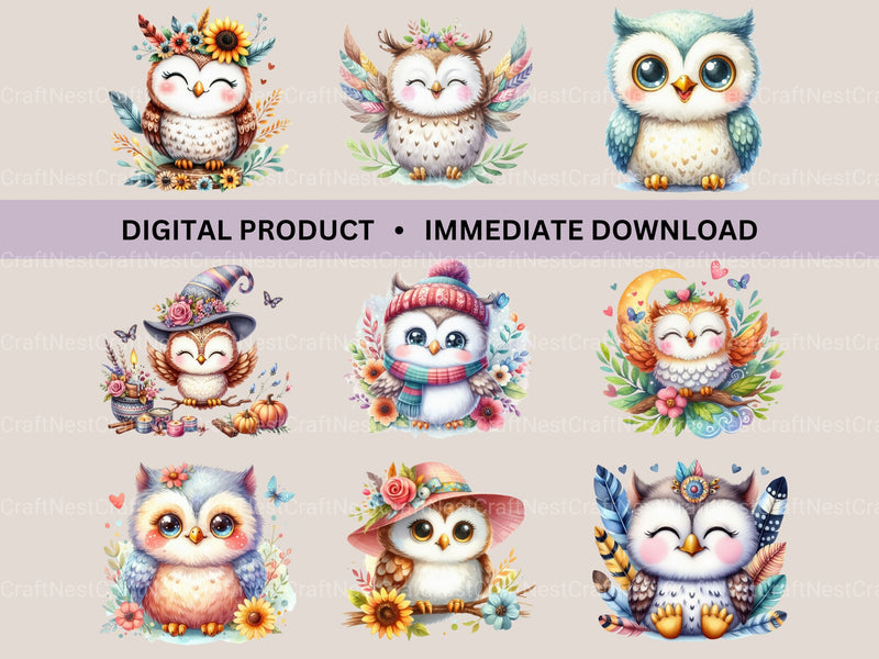 Cute Owls Clipart Bundle - CraftNest - Digital Crafting and Art