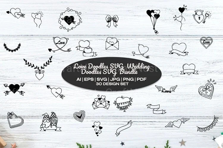 Valentine Love & Wedding Doodles Clipart Bundle - CraftNest - Digital Crafting and Art