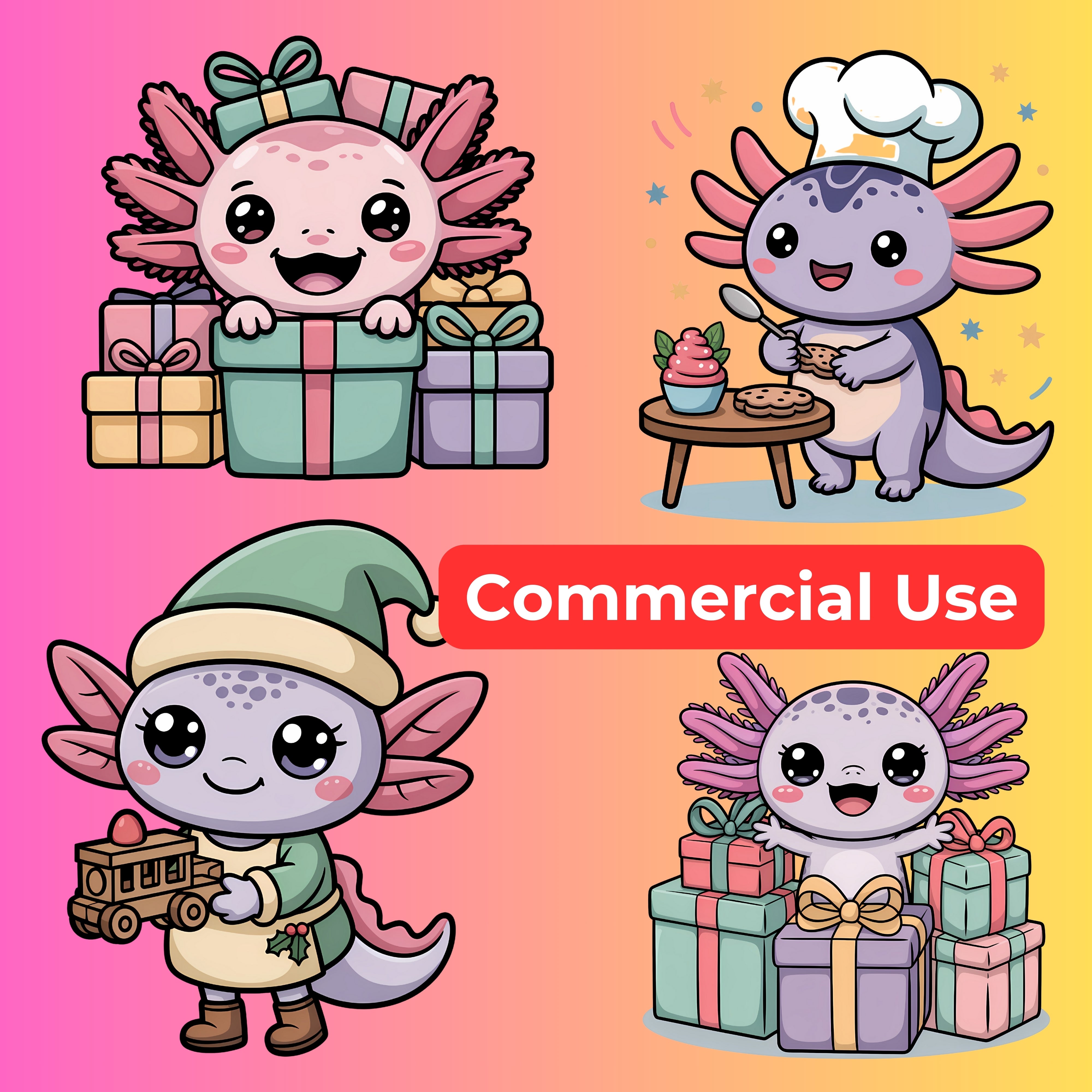 Axolotl Christmas Clipart Bundle