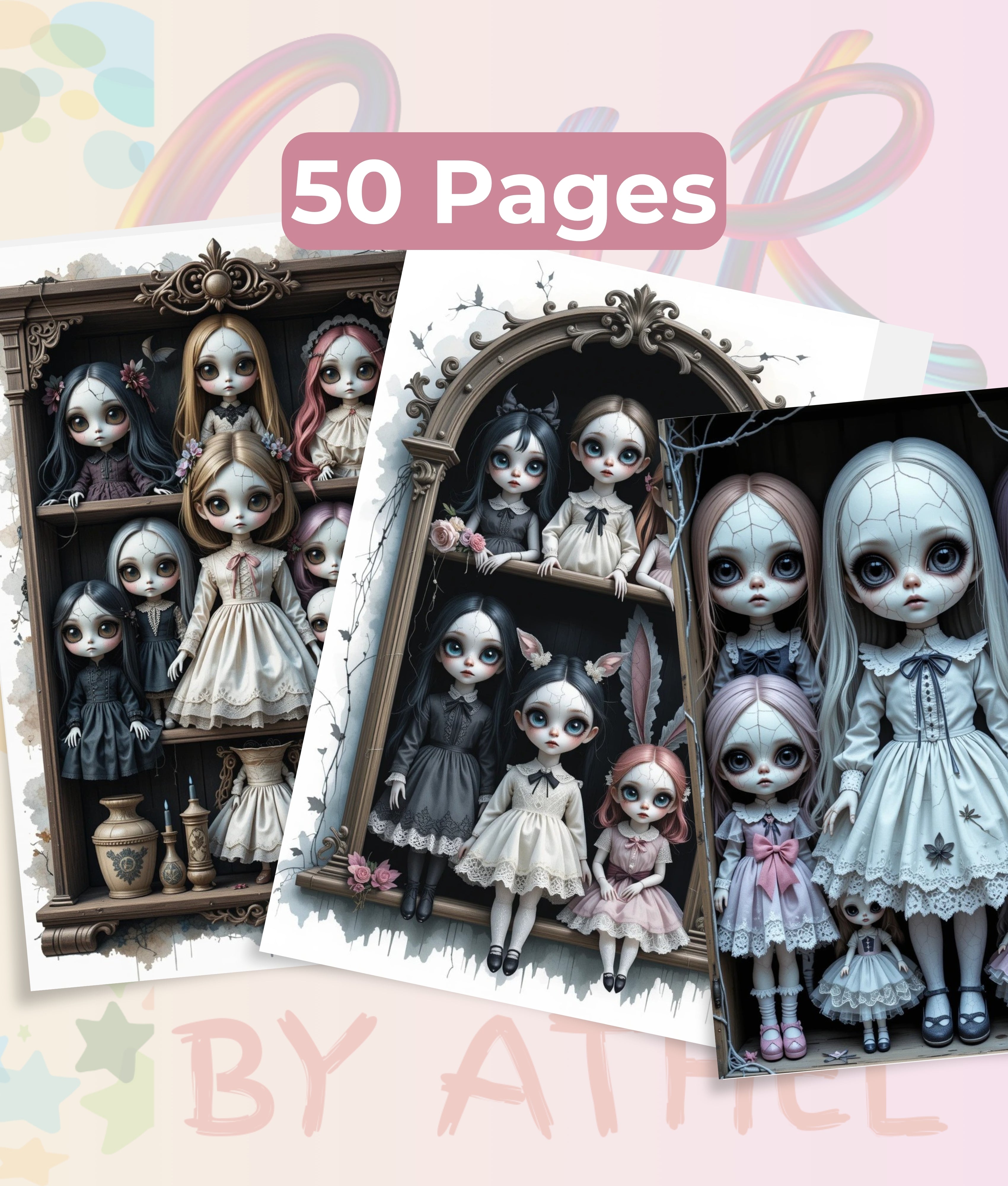 Creepy Kawaii Doll Coloring Book Bundle