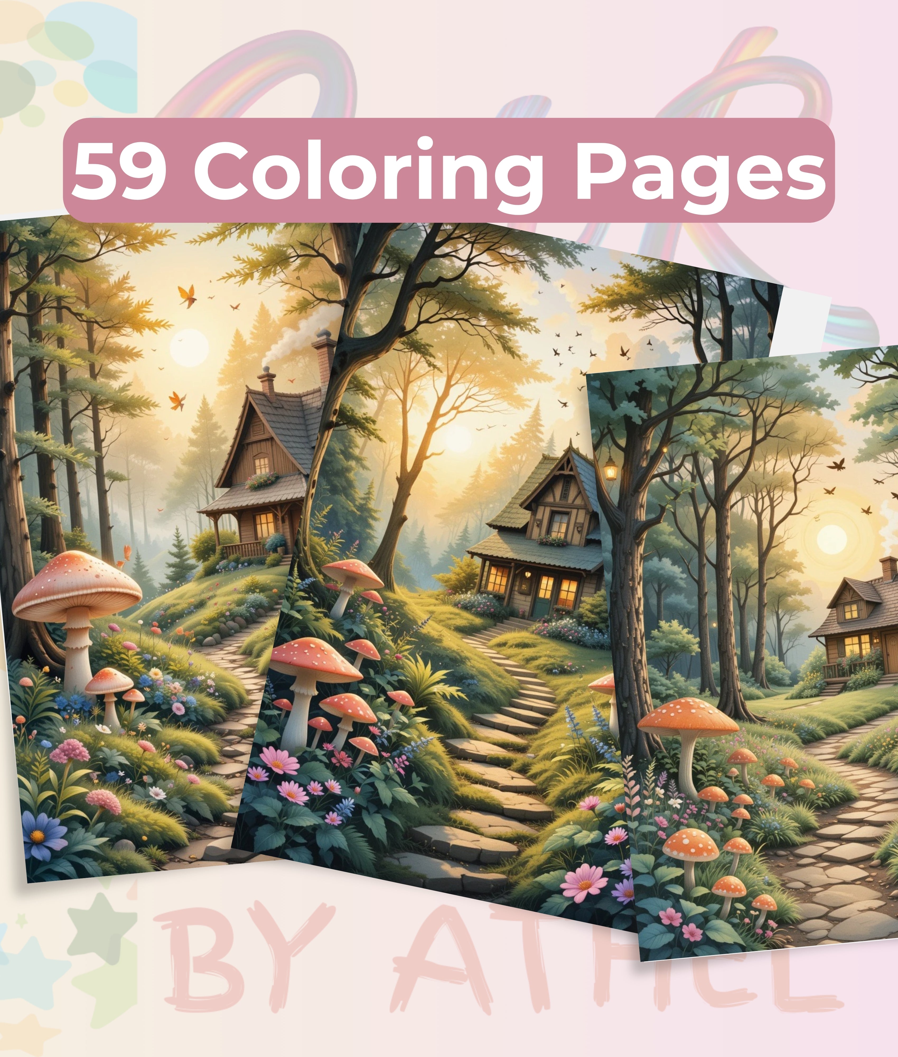 Cottagecore Mushroom Affirmation Coloring Book Bundle
