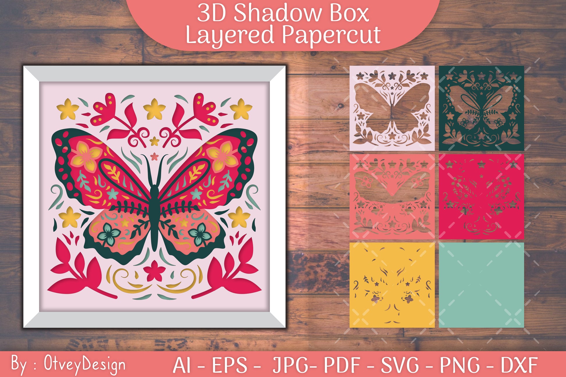 Butterfly Folk Art 3D Shadow Box SVG Bundle 3 - CraftNest - Digital Crafting and Art