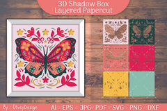 Butterfly Folk Art 3D Shadow Box SVG Bundle 3 - CraftNest - Digital Crafting and Art