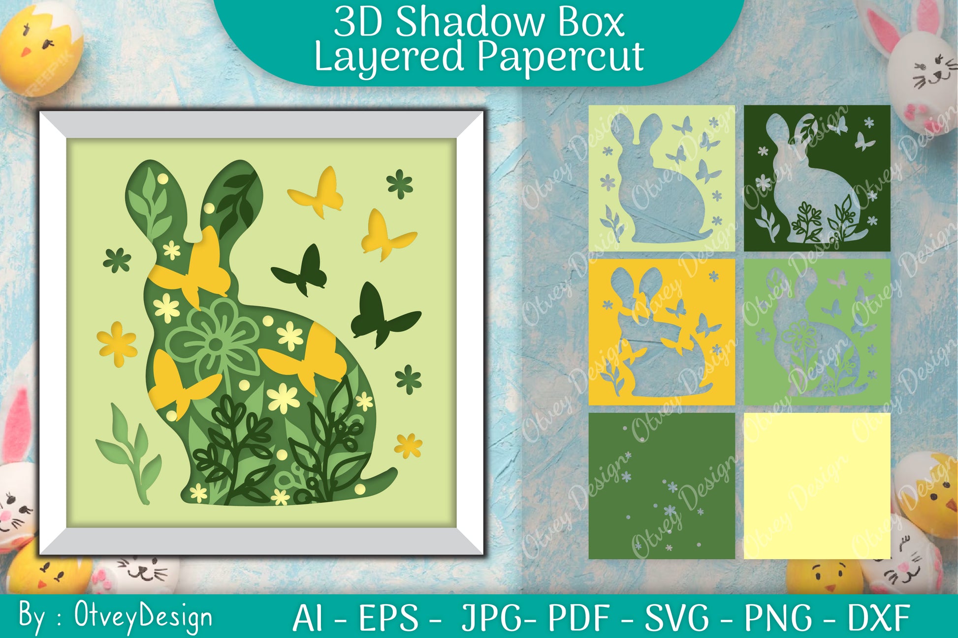 Spring Bunny 3D Shadow Box SVG Bundle 3 - CraftNest - Digital Crafting and Art