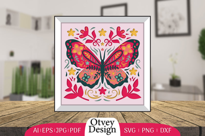 Butterfly Folk Art 3D Shadow Box SVG Bundle 3 - CraftNest - Digital Crafting and Art