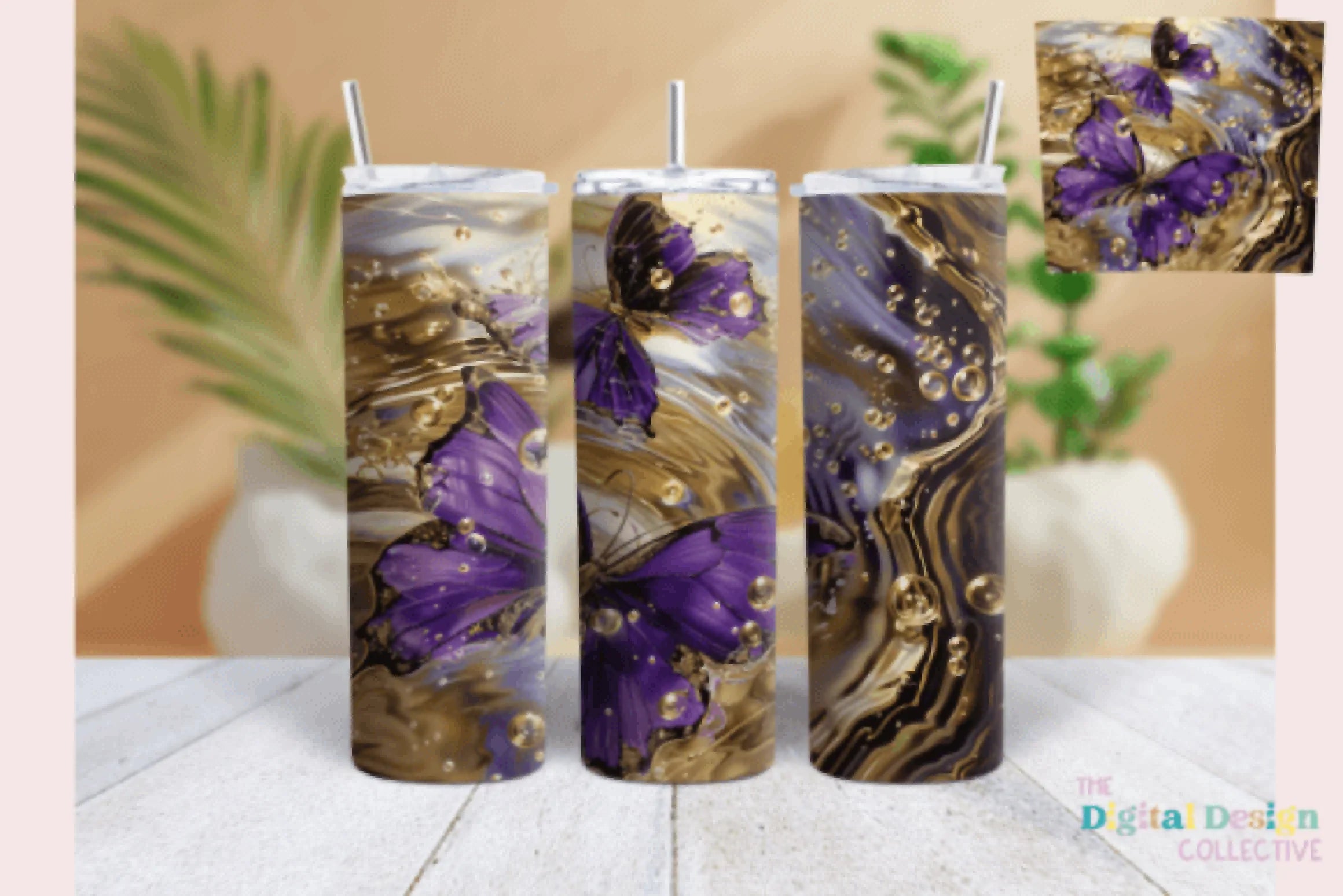 Purple & Gold Butterfly Tumbler Wrap Bundle - CraftNest - Digital Crafting and Art