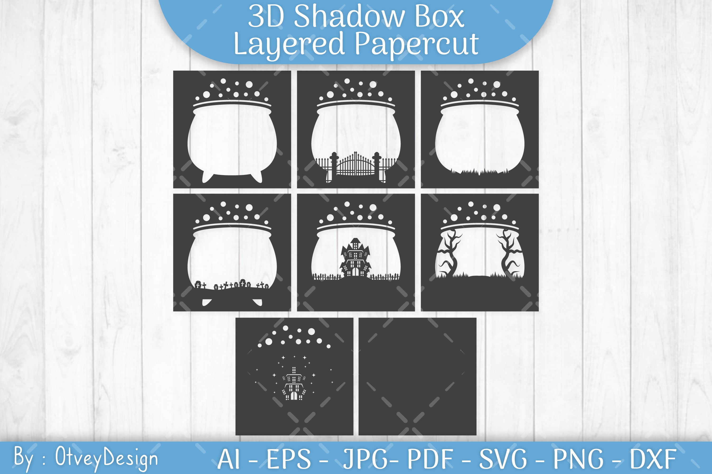 3D Halloween Shadow Box Papercut SVG Bundle