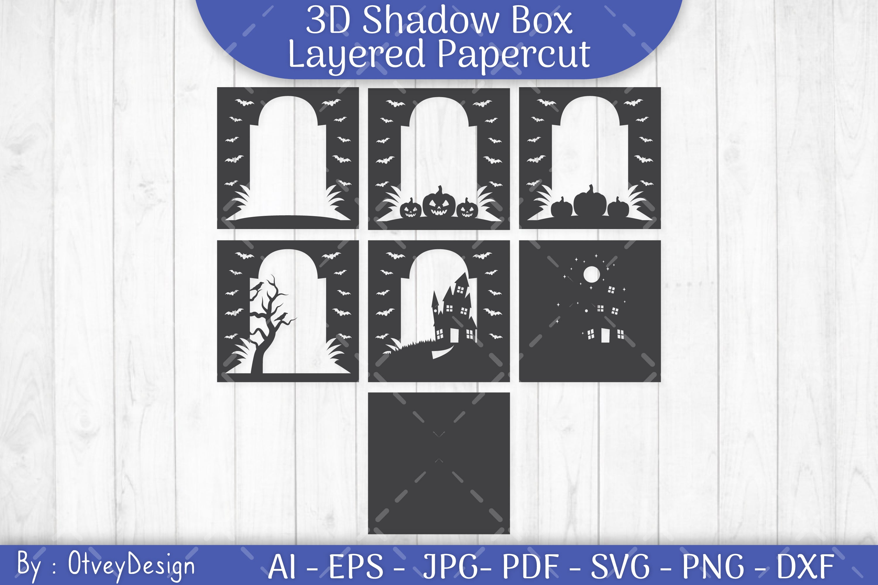 3D Halloween Grave Shadow Box Scene SVG Bundle