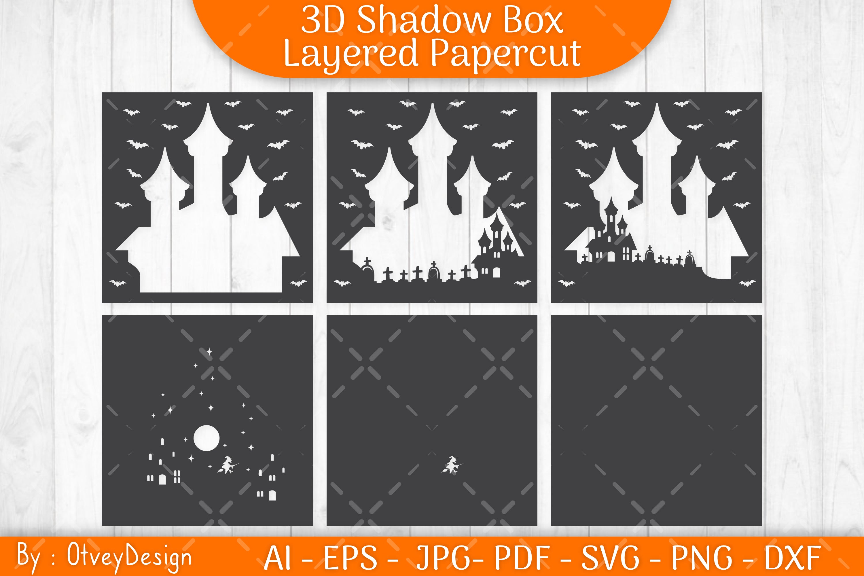 3D Halloween Scene Inside House Shadow Box SVG Bundle