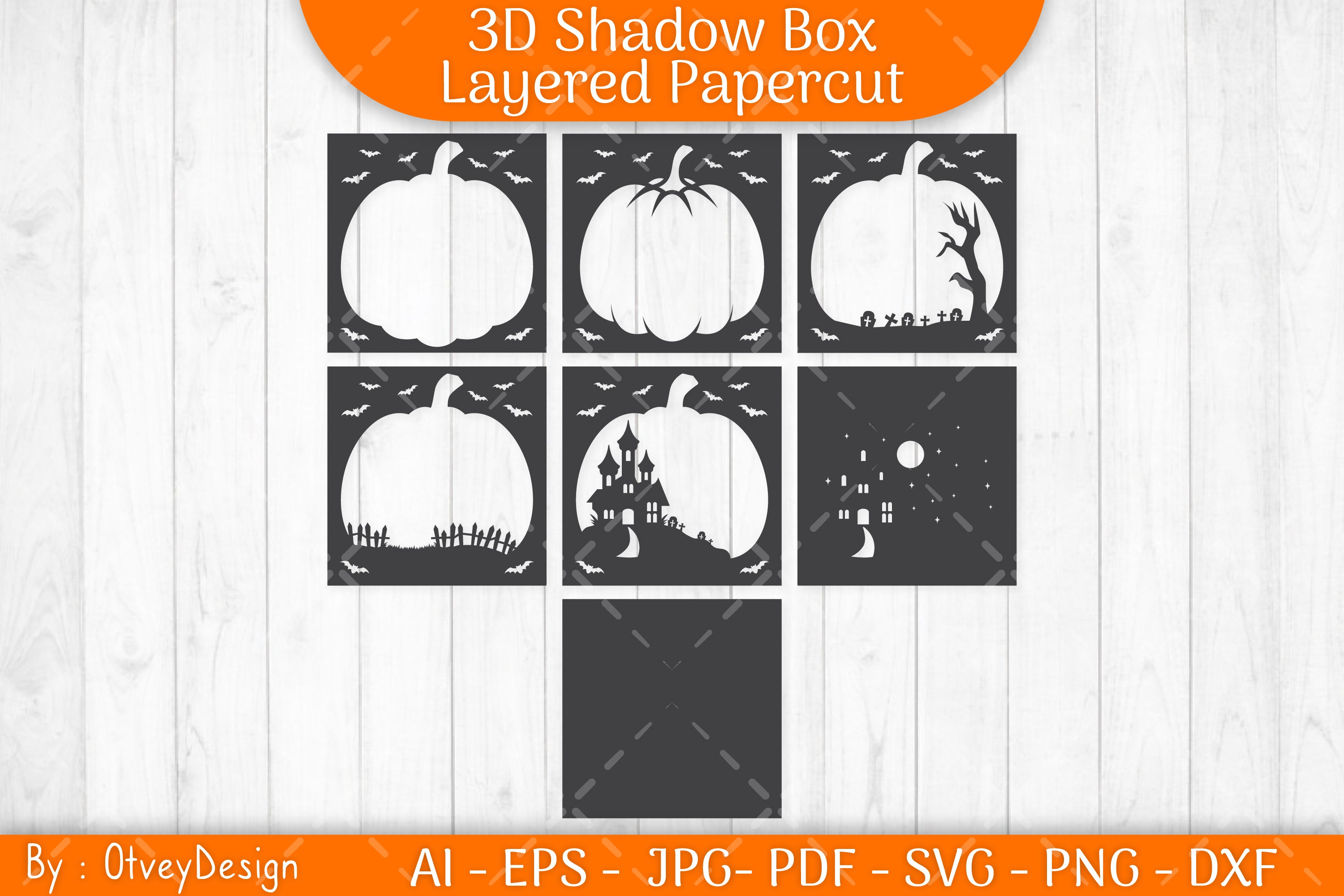 3D Halloween Pumpkin Shadow Box Scene SVG Bundle