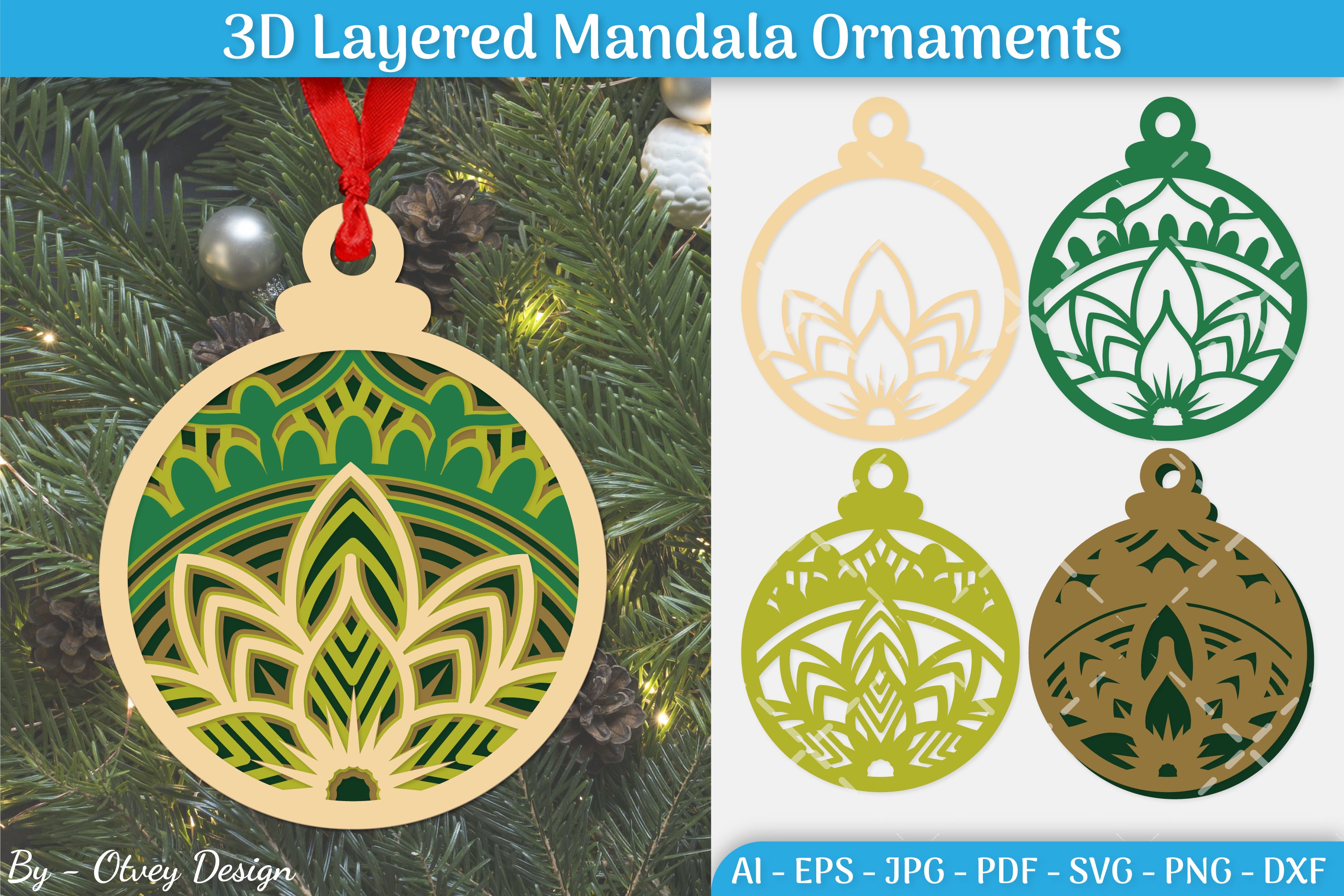 3D Layered Christmas Ornaments SVG Bundle