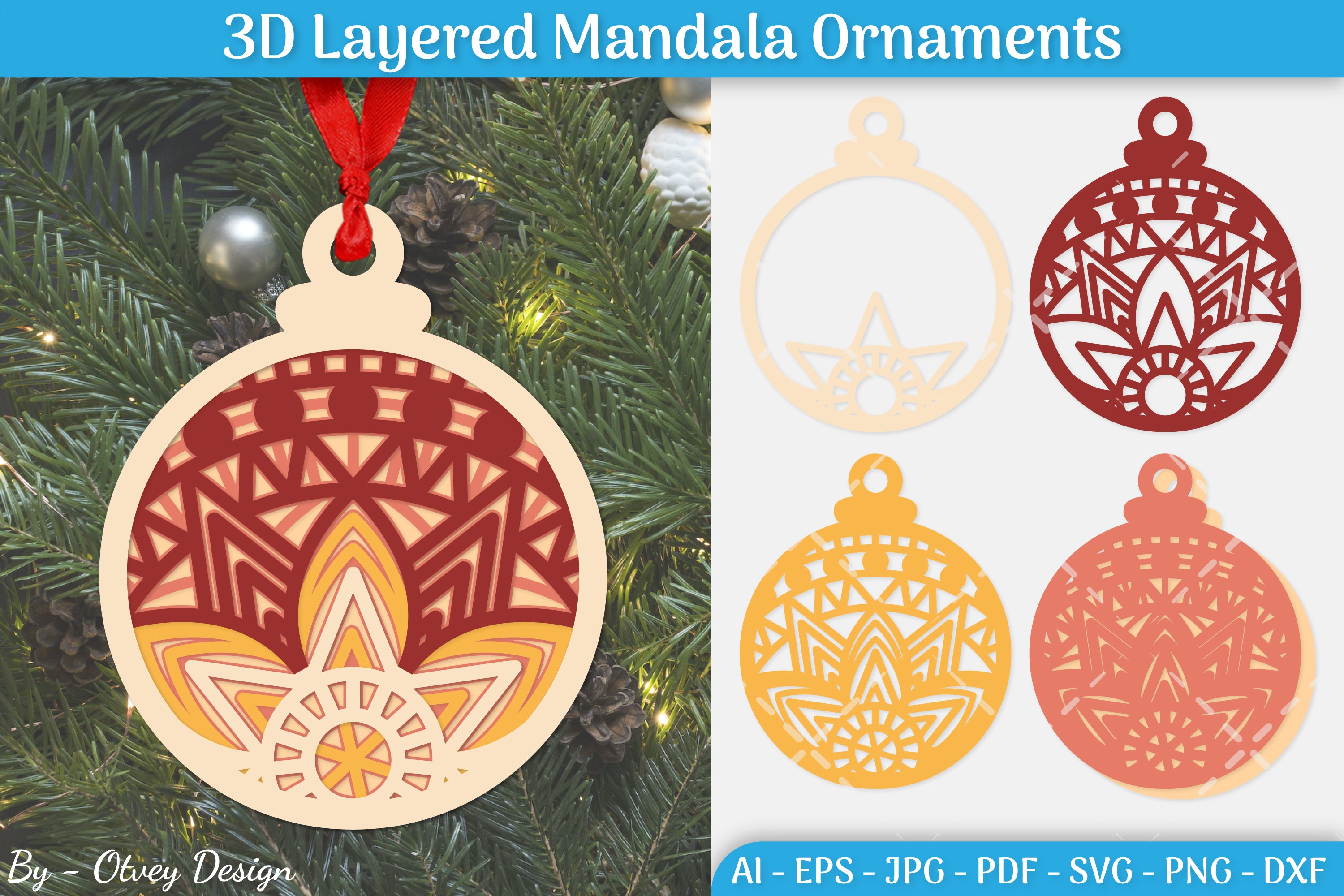 3D Layered Christmas Ornaments SVG Bundle
