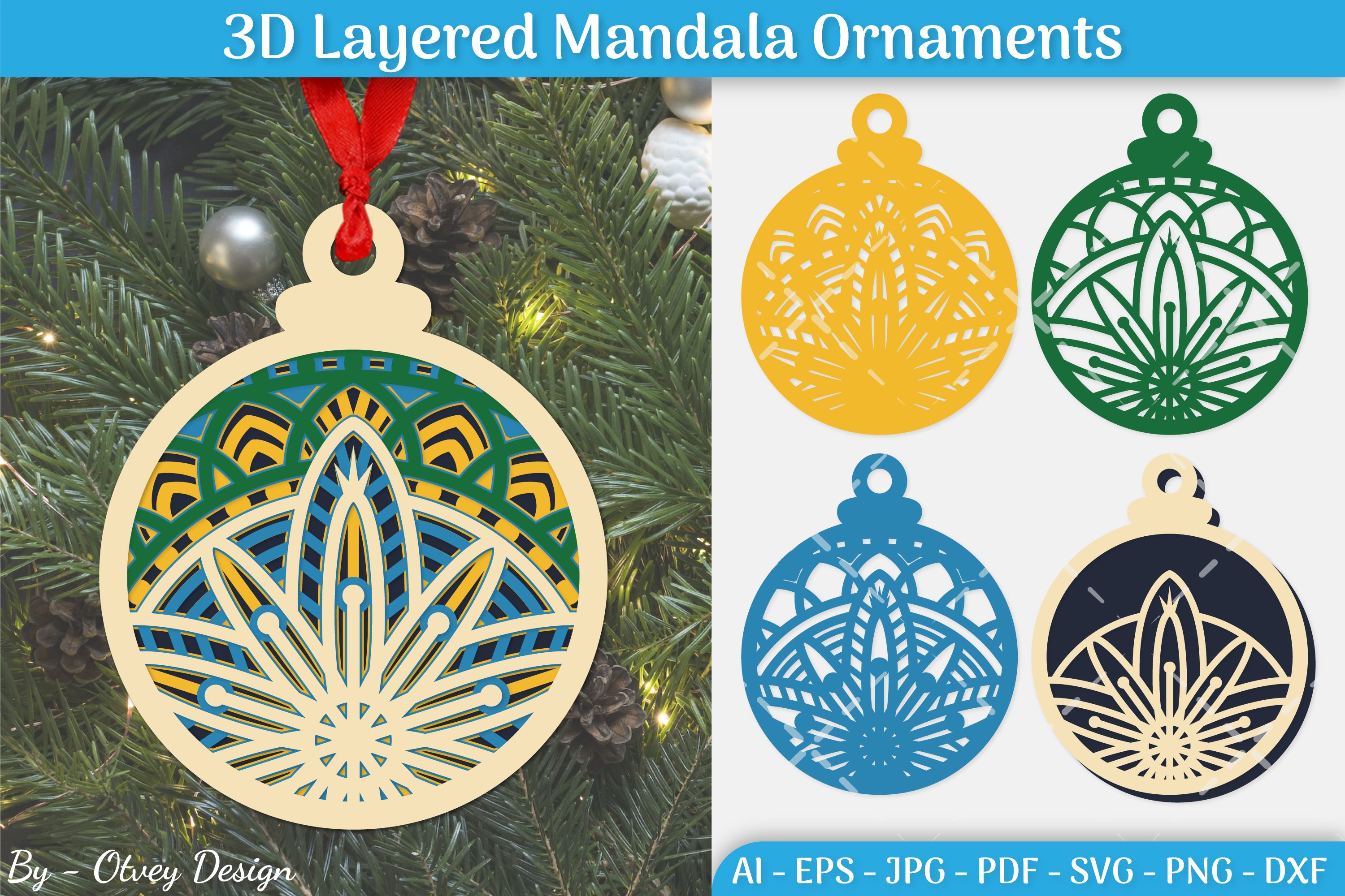 3D Layered Christmas Ornaments SVG Bundle