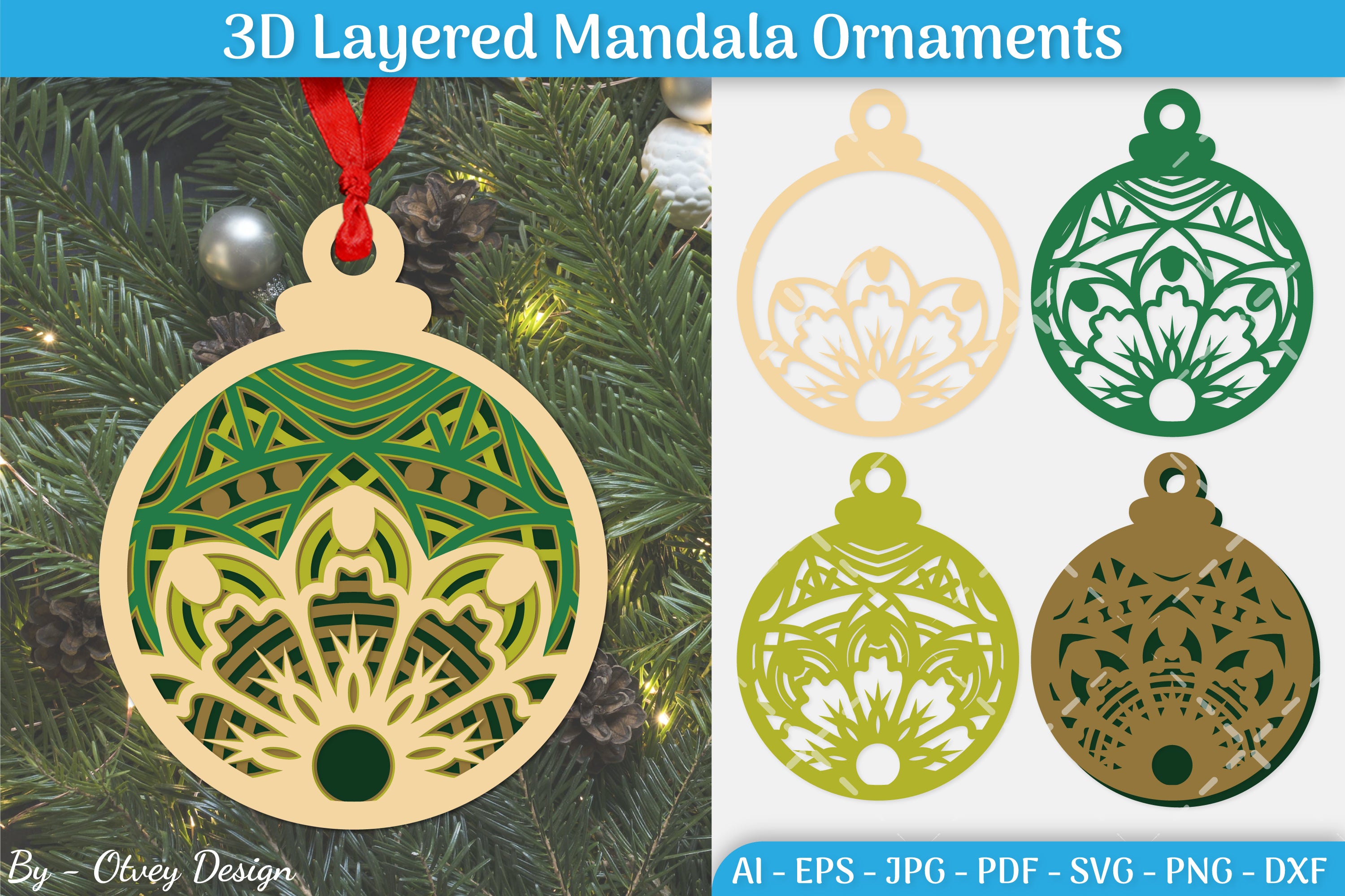 3D Layered Christmas Ornaments SVG Bundle