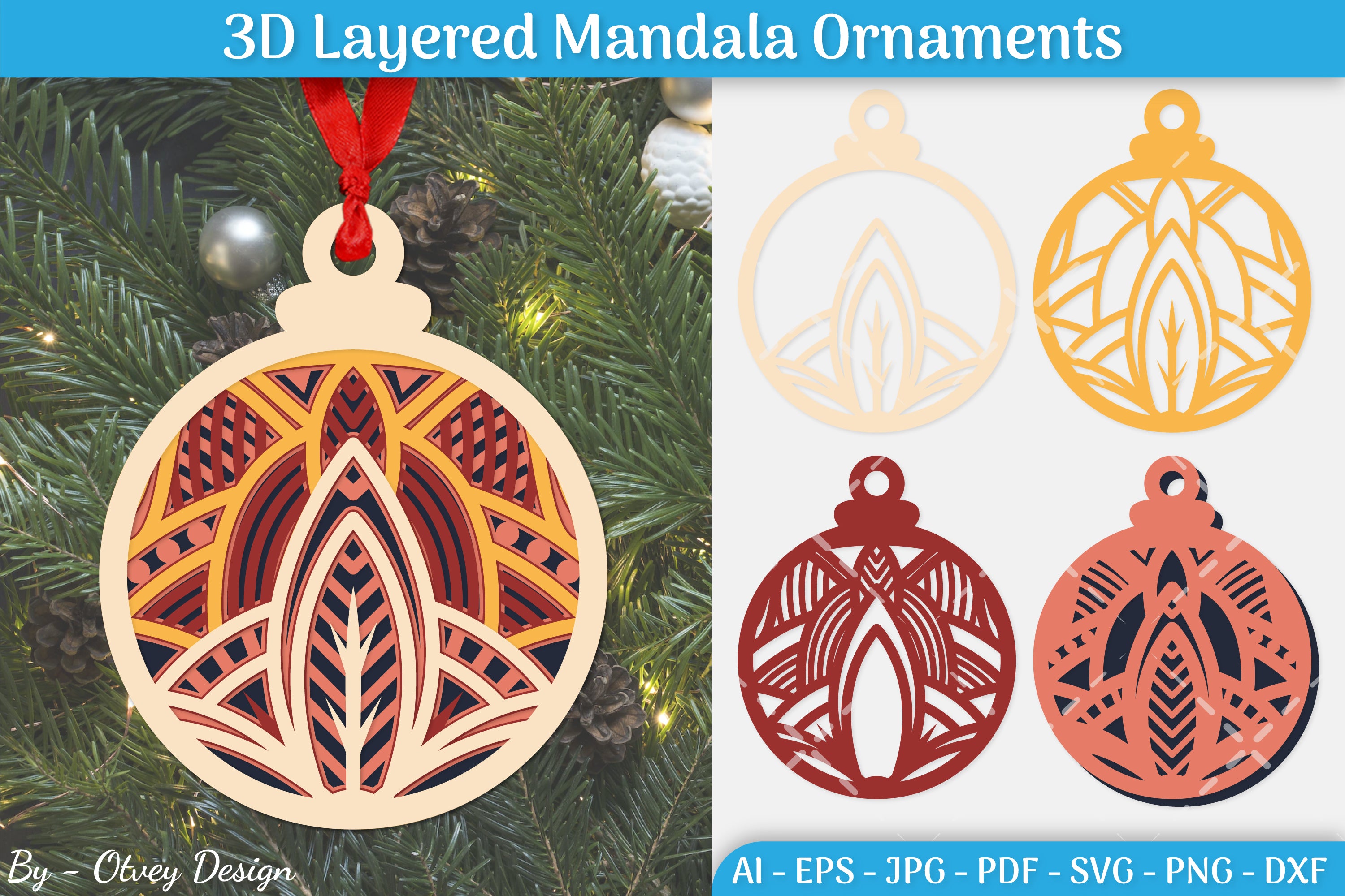 3D Layered Christmas Ornaments SVG Bundle