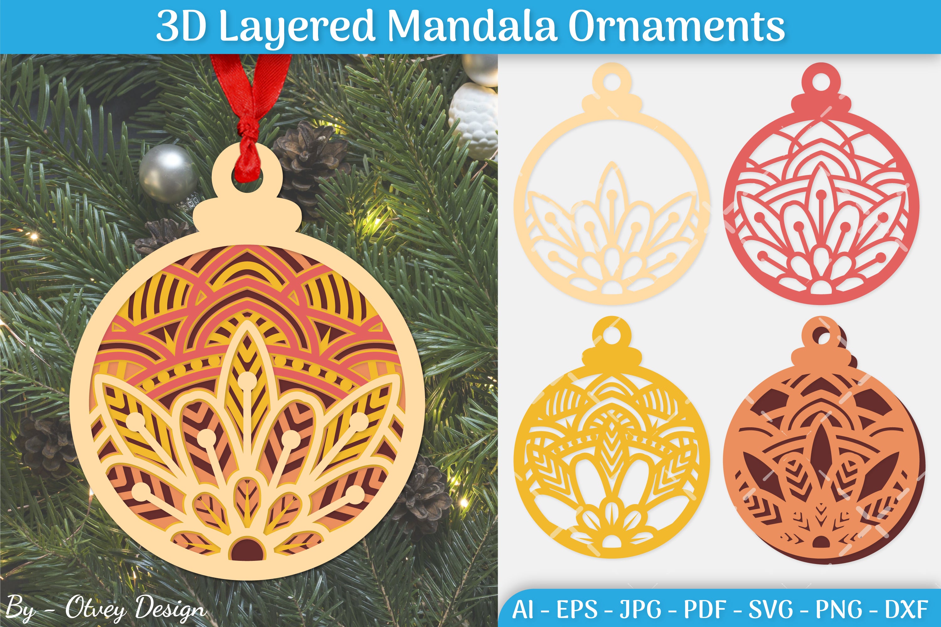 3D Layered Christmas Ornaments SVG Bundle