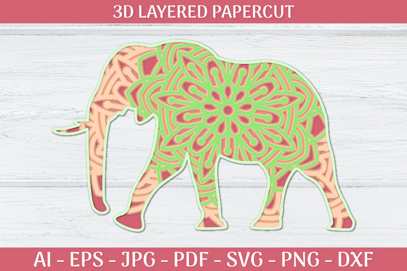 3D Layered Elephant Mandala SVG Bundle 1 - CraftNest - Digital Crafting and Art
