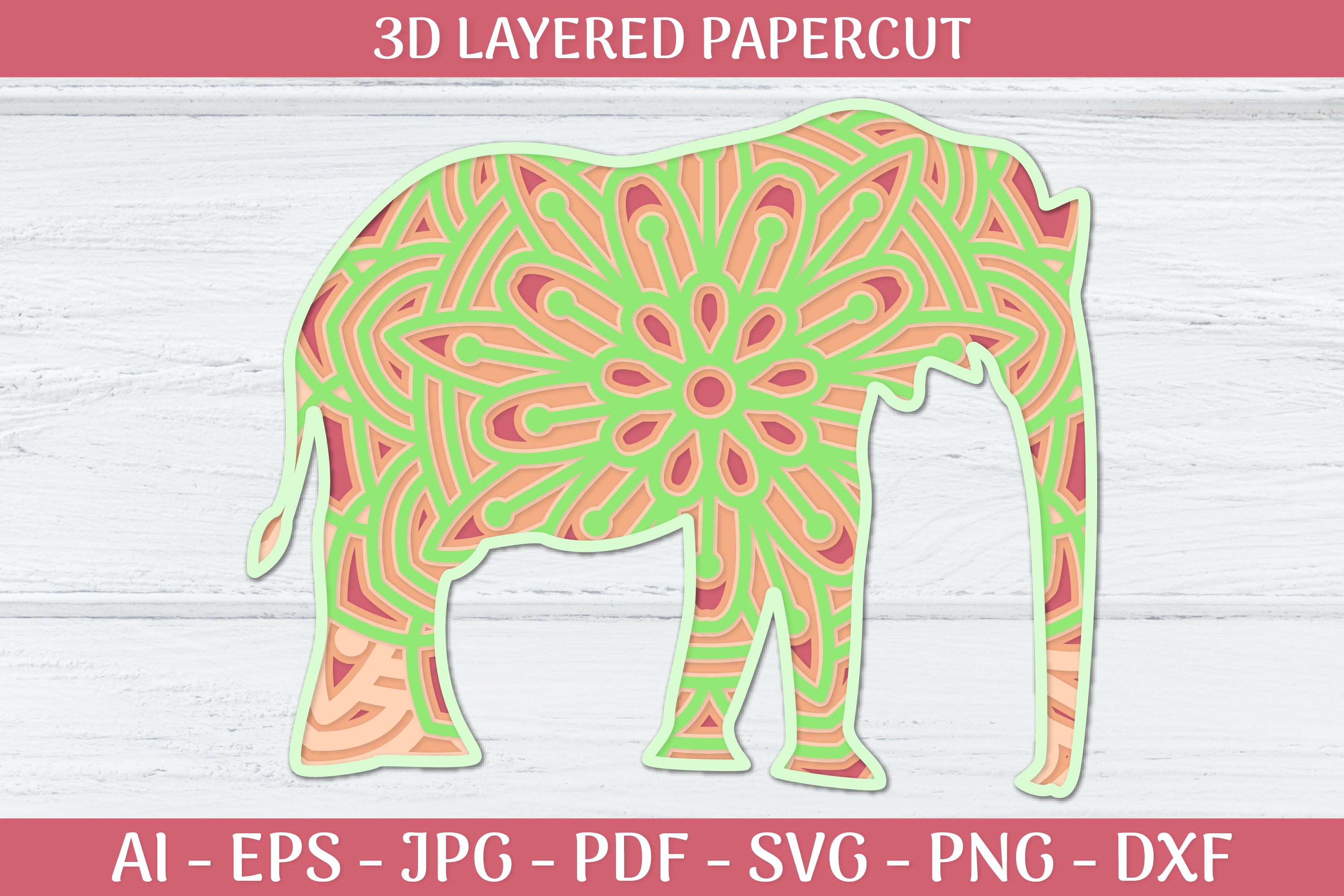3D Layered Elephant Mandala SVG Bundle