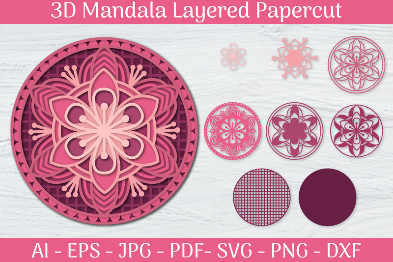 3D Mandala Layered Papercut SVG Bundle 8 - CraftNest - Digital Crafting and Art