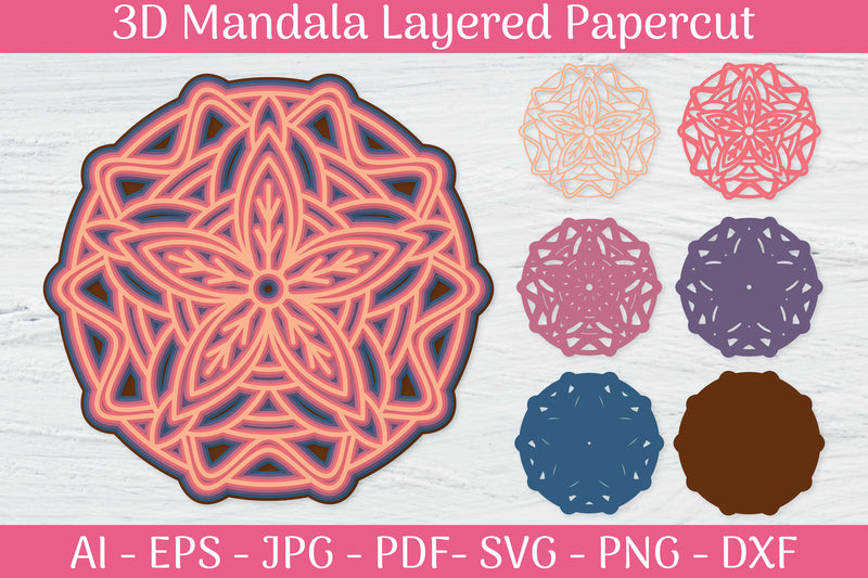 3D Mandala Layered Papercut SVG Bundle 13 - CraftNest - Digital Crafting and Art