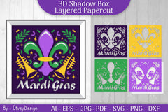 3D Mardi Gras Shadow Box Layered Papercut SVG Bundle 1 - CraftNest - Digital Crafting and Art