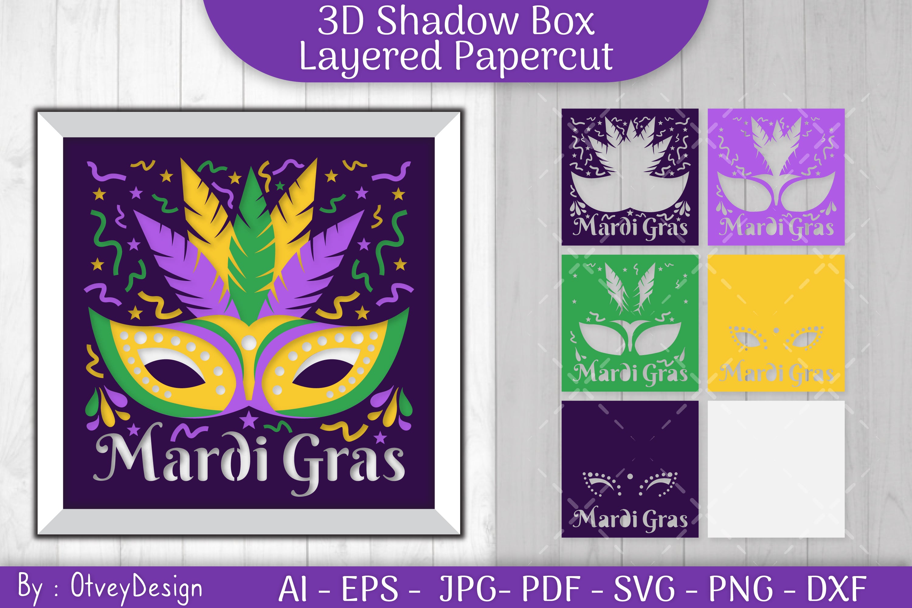 3D Mardi Gras Shadow Box Layered Papercut SVG Bundle 2 - CraftNest - Digital Crafting and Art