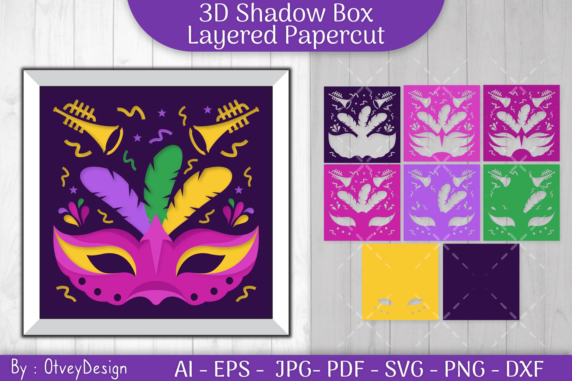 3D Mardi Gras Shadow Box Layered Papercut SVG Bundle 3 - CraftNest - Digital Crafting and Art