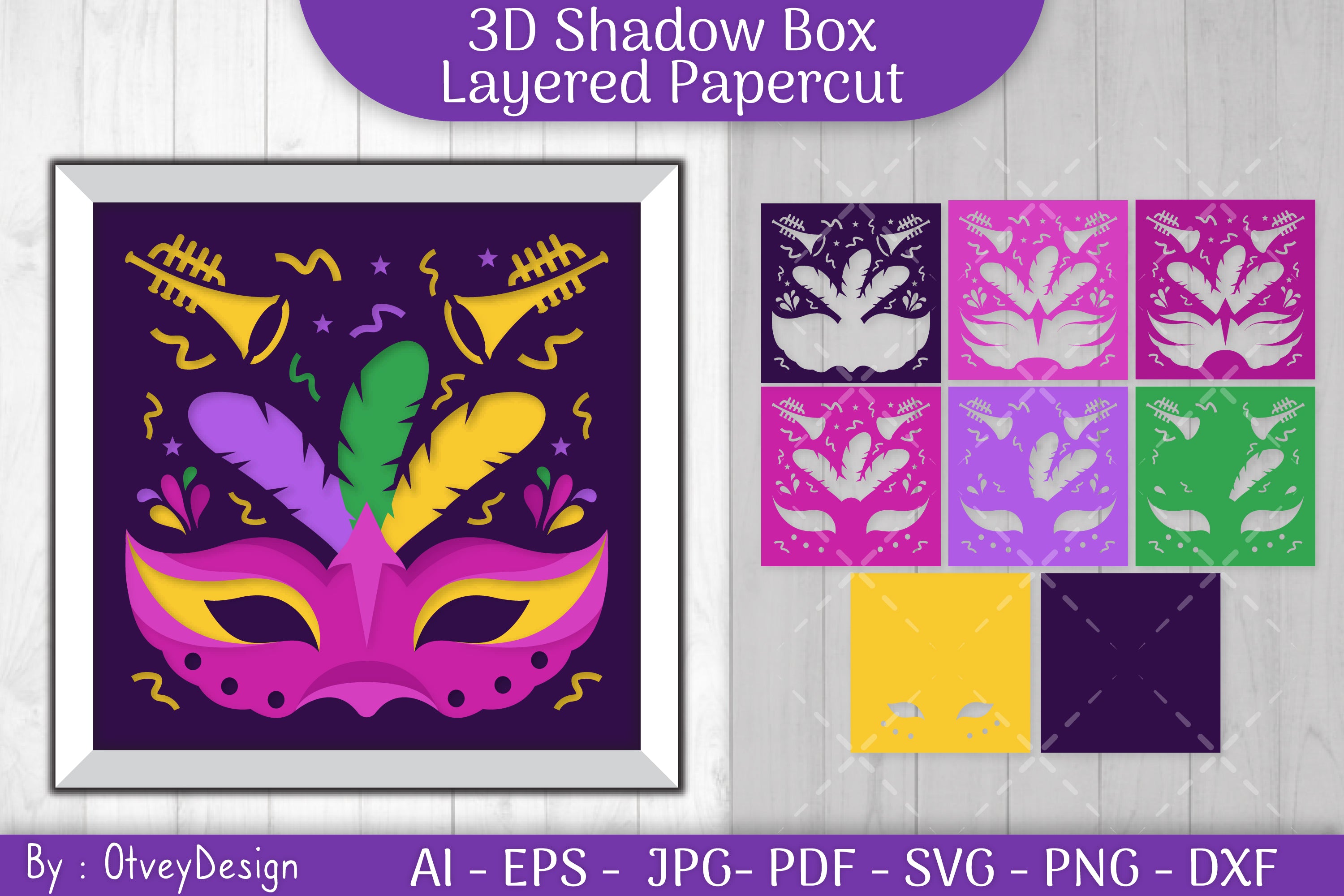 3D Mardi Gras Shadow Box Layered Papercut SVG Bundle 3 - CraftNest - Digital Crafting and Art