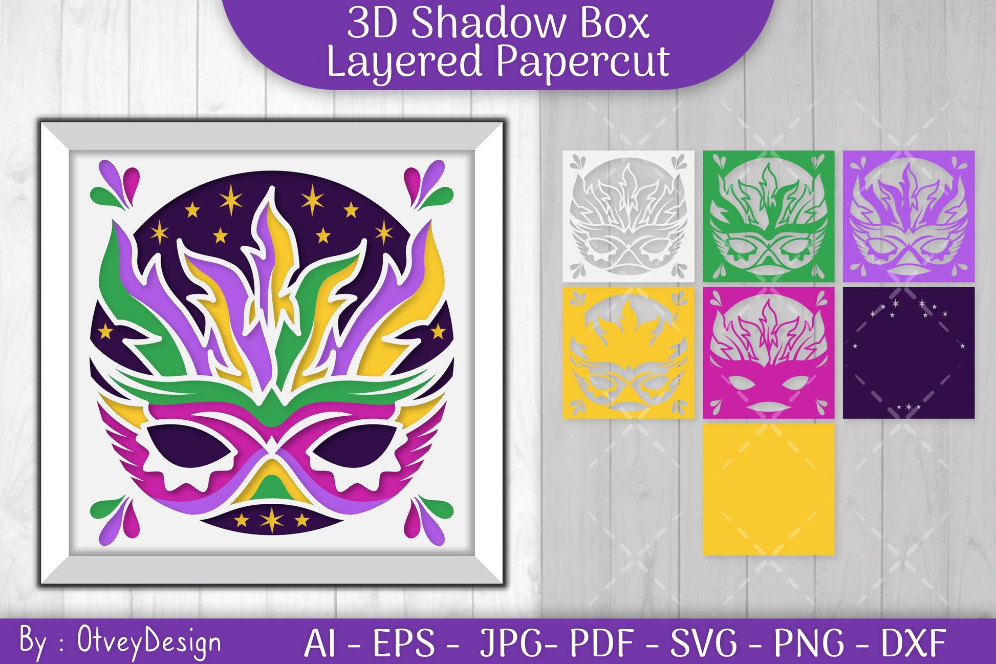 3D Mardi Gras Shadow Box Layered Papercut SVG Bundle 12 - CraftNest - Digital Crafting and Art