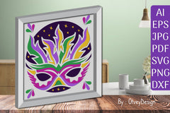 3D Mardi Gras Shadow Box Layered Papercut SVG Bundle 12 - CraftNest - Digital Crafting and Art