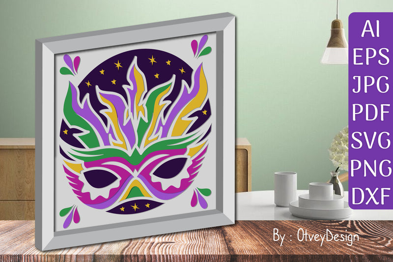 3D Mardi Gras Shadow Box Layered Papercut SVG Bundle 12 - CraftNest - Digital Crafting and Art