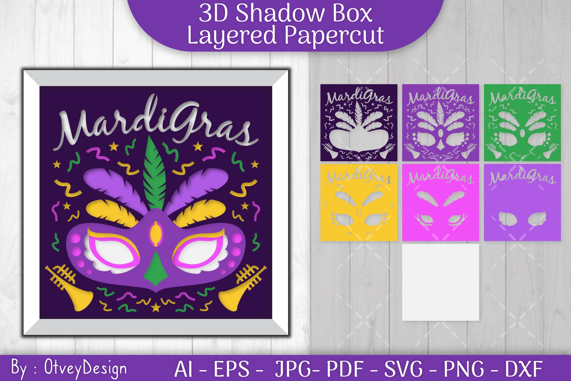 3D Mardi Gras Shadow Box Layered Papercut SVG Bundle - CraftNest - Digital Crafting and Art