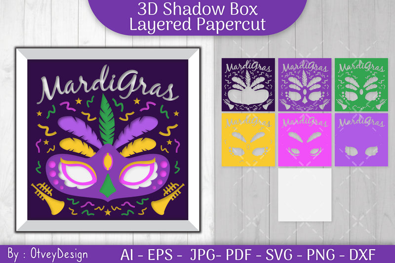 3D Mardi Gras Shadow Box Layered Papercut SVG Bundle - CraftNest - Digital Crafting and Art