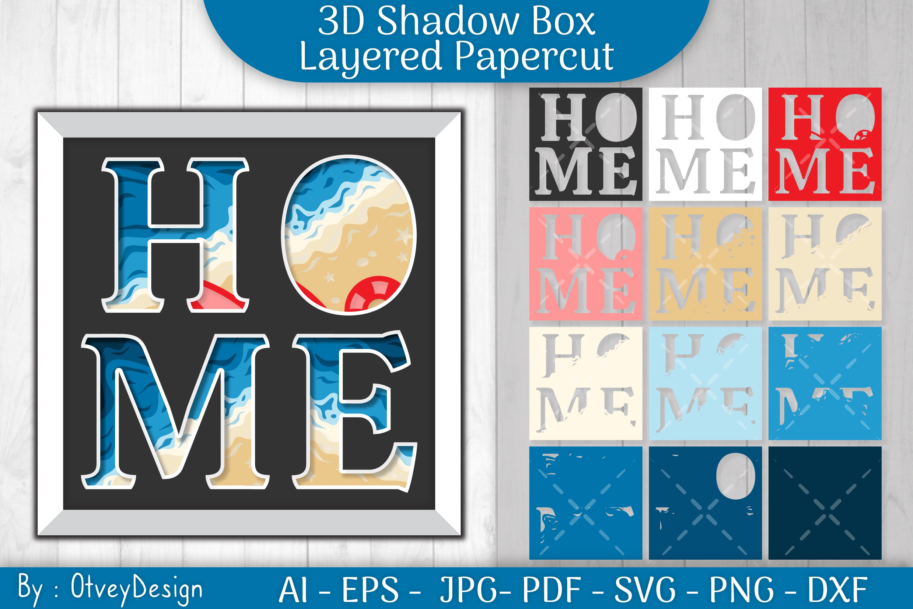 3D Shadowbox Beach Home Layered Papercut SVG Bundle